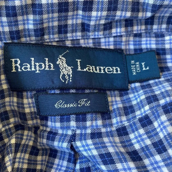 Ralph Lauren Classic Fit Men's Lrg Long Sleeve Button Down Blue & White Check - Picture 4 of 6